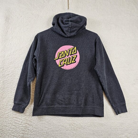 Santa Cruz Sweatshirt Women's Large Faded Black Hoodie Double Sided Pink Logo - Picture 2 of 13